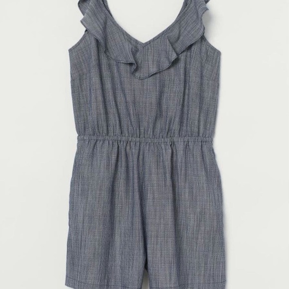 H&M Flounce Trimmed Chambray Striped Romper Size 4 - Picture 1 of 4